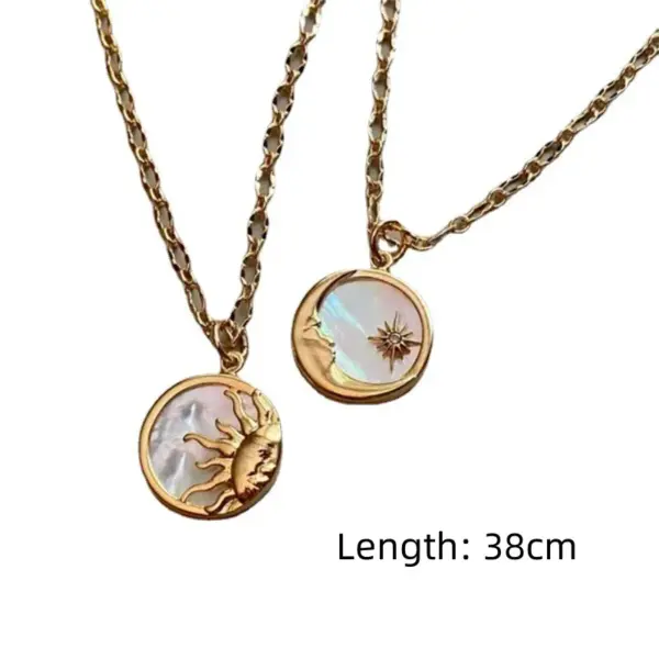 Wholesale Jewelry Ethnic Style Sun And Moon Totem Stainless Steel Natural Fritillary Inlay Pendant Necklace