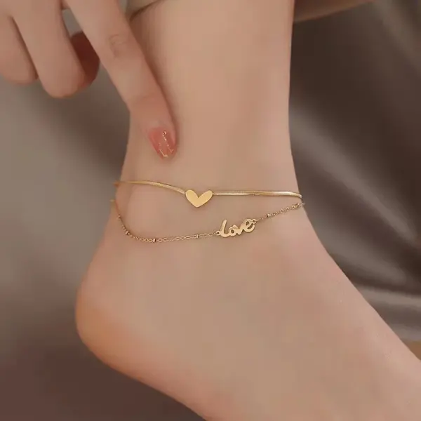Wholesale Jewelry Fashion Letter Heart Shape 304 Stainless Steel 16K Gold Plated White Gold Plated Gold Plated Plating Anklet