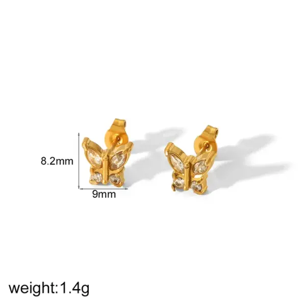 Wholesale PVD Coated Real Gold Plated 18K Gold Heart Shape Flower Butterfly 304 Stainless Steel IG Style Sweet Waterproof Non Tarnish Ear Studs