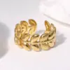 Wholesale PVD Coated Real Gold Plated 18K Gold Leaf 304 Stainless Steel Sweet Waterproof Non Tarnish Open Rings