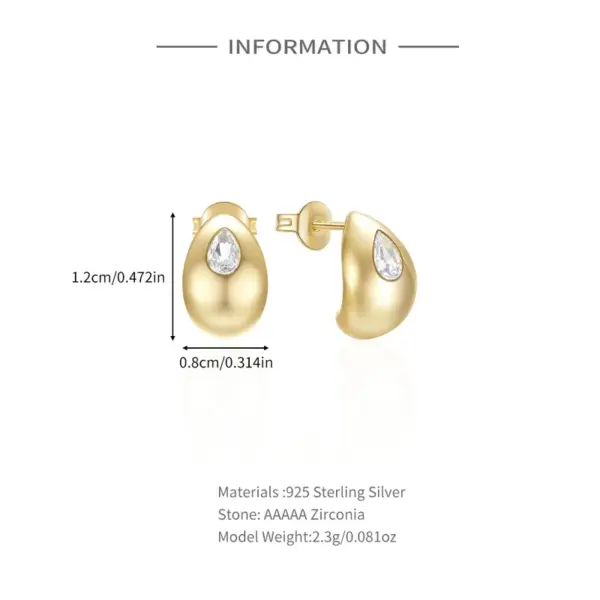 Wholesale 1 Pair 925 Sterling Silver Zircon Geometric Ear Studs