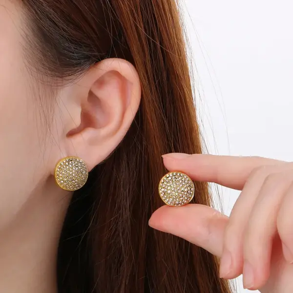 Wholesale Ion Plating (IP) 18K Gold Plated Round 304 Stainless Steel Vintage Style Simple Style Waterproof Non Tarnish Earrings