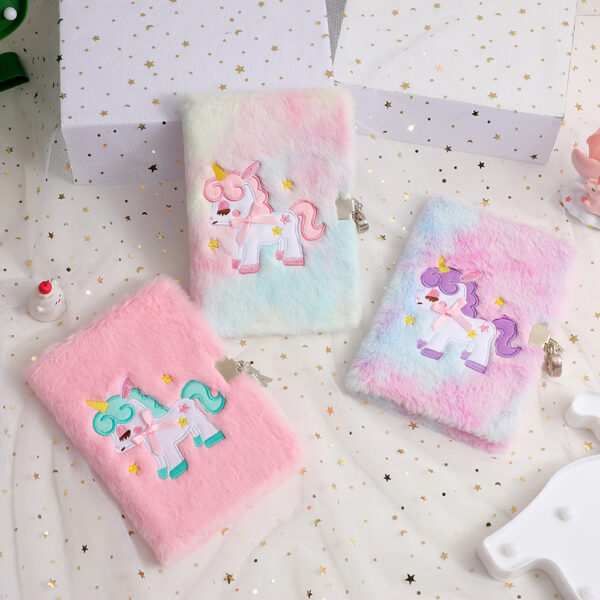 Wholesale Cartoon Unicorn Plush Notebook with Lock Cartoon Diary