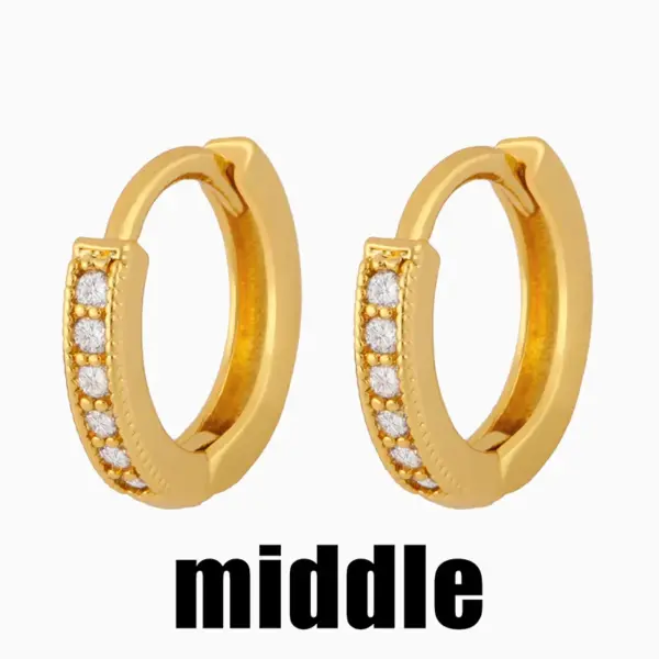 Wholesale 1 Pair Simple Style Geometric Round Inlaid Zircon Copper 18k Gold Plated Hoop Earrings