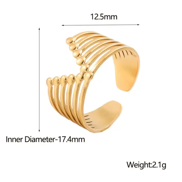 Wholesale PVD Coated Real Gold Plated Stripe Stainless Steel Retro Waterproof Non Tarnish Open Ring