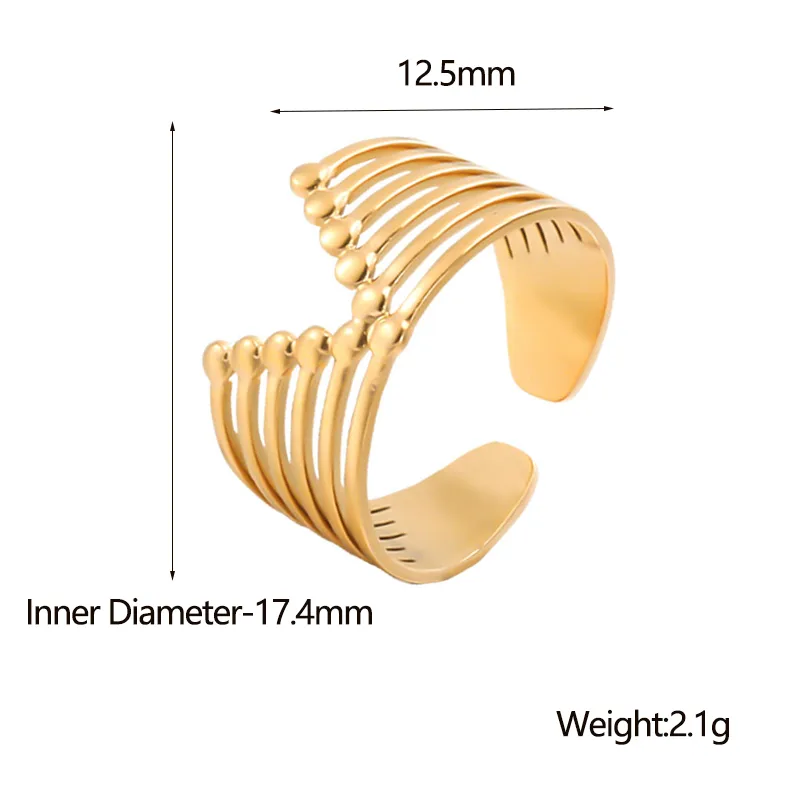 Wholesale PVD Coated Real Gold Plated Stripe Stainless Steel Retro Waterproof Non Tarnish Open Ring