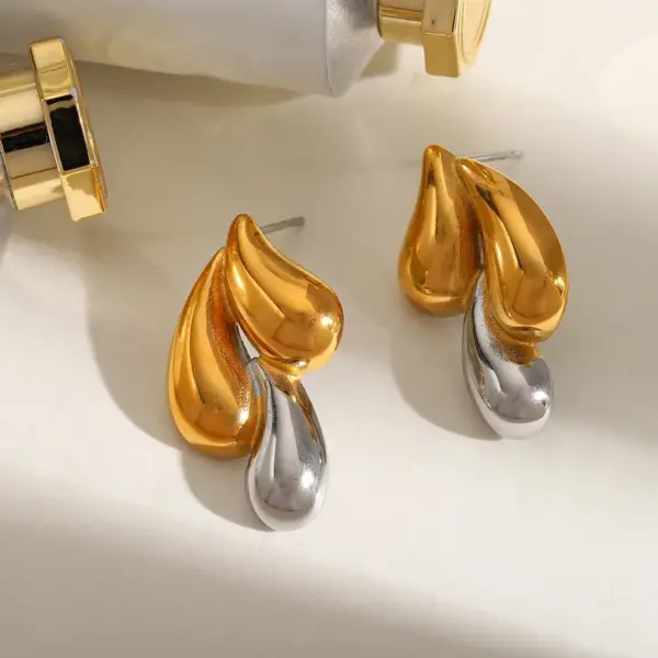 Wholesale 1 Pair Vintage Style Commute Water Droplets Plating 304 Stainless Steel 18K Gold Plated Ear Studs