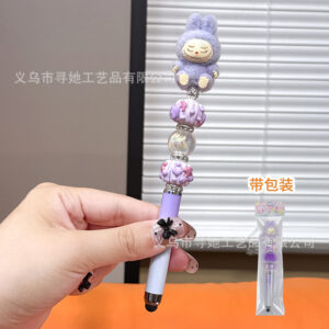 Stylus pen + 0.5mm pen tip / Purple labubu - gold powder beads