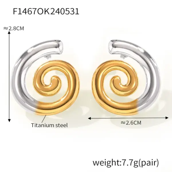 PVD Coated Real Gold Plated 18K Gold Lines Spiral 304 Stainless Steel Simple Style Classic Style Waterproof Non Tarnish Ear Studs