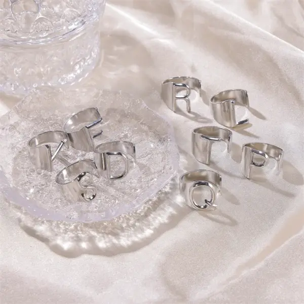 Wholesale PVD Coated Real Gold Plated Letter 304 Stainless Steel Hip-Hop Punk Cool Style Waterproof Non Tarnish Wide Band Rings