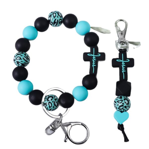 oly-4cd6f338324e497414188a4899eba3ba Wholesale Cross Silicone Leopard Print Wooden Bead Keychain