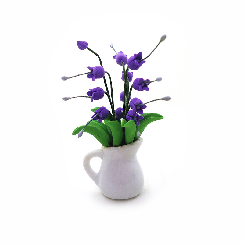 Wholesale 1:12 dollhouse aessories dollhouse mini clay flower plant t white rcelain t orchid model