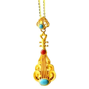 Wholesale Hot Selling Lao Thailand Saujin Inlaid Turquoise South Red Personalized Pipa Pendant Harp Pendant Temperament Clavicle Chain