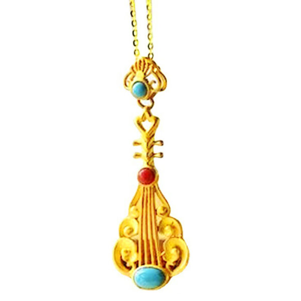 Wholesale Hot Selling Lao Thailand Saujin Inlaid Turquoise South Red Personalized Pipa Pendant Harp Pendant Temperament Clavicle Chain