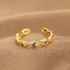 Wholesale Classic Style Devil's Eye Copper Inlay Zircon Open Ring
