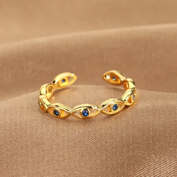 Wholesale Classic Style Devil's Eye Copper Inlay Zircon Open Ring