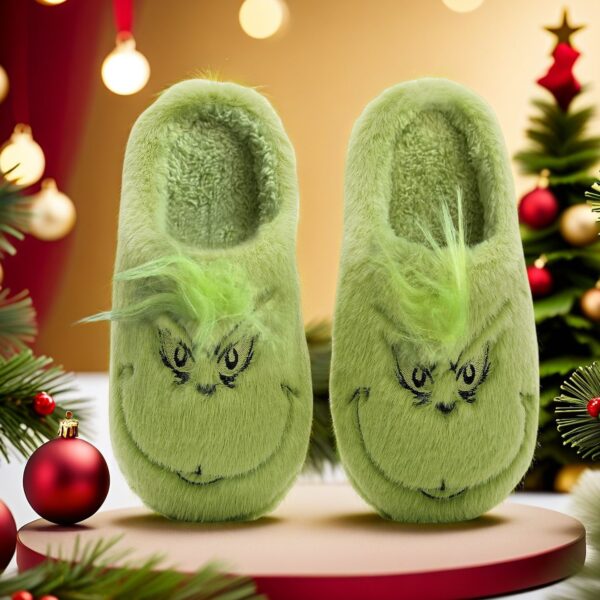 Wholesale New Cute Home Christmas Grinch Warm Winter Cotton Slippers for Couples Men and Women Thick-Soled Soft-Soled Shoes Thick Non-Slip