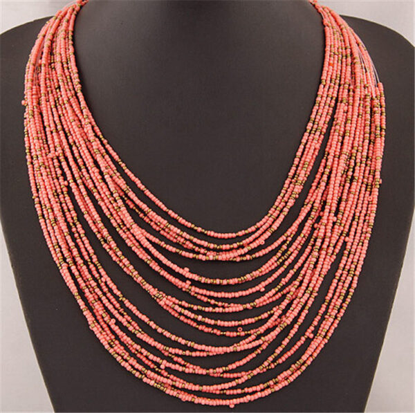 Wholesale European and American Retro Rice Beads Exaggerated Stylish Necklace Bohemian Water Drop New Multi-Layer Rice Beads Necklace