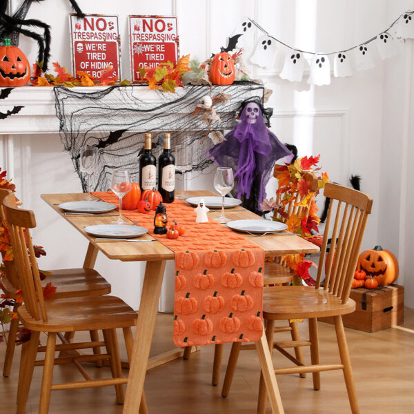 Wholesale Halloween Pumpkin Embroidered 3D Table Runner, Xu'ai Tablecloth, Party Decoration Tablecloth