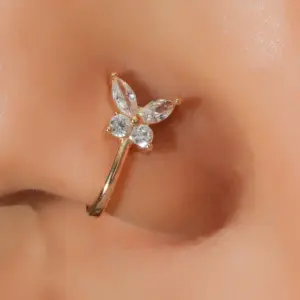 Butterfly Non-pierced Nose Clip Copper Inlaid Zircon U-shaped Nose Ring Nose Pin