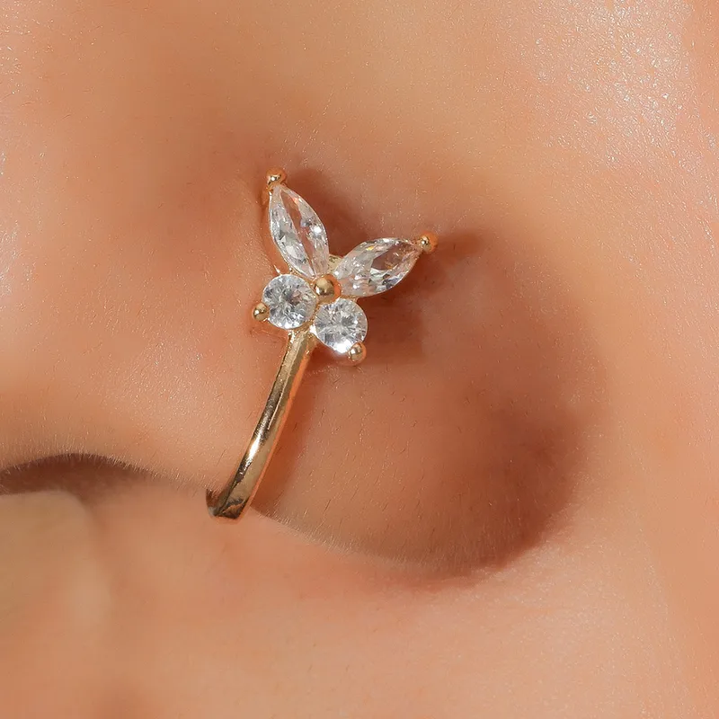 Wholesale Butterfly Non-pierced Nose Clip Copper Inlaid Zircon U-shaped Nose Ring Nose Pin