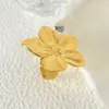 Wholesale PVD Coated Real Gold Plated 14K Gold Flower 304 Stainless Steel Vintage Style Waterproof Non Tarnish Open Ring