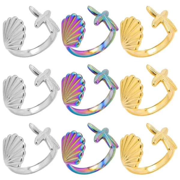 PVD Coated Real Gold Plated 18K Gold Shell 304 Stainless Steel Commute Waterproof Non Tarnish Rings