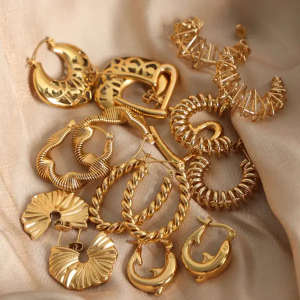 Wholesale 304 Stainless Steel Geometric PVD Coated 18K Gold Plated Real Gold Plated 18K Gold IG Style Streetwear Waterproof Non Tarnish Plating Earrings