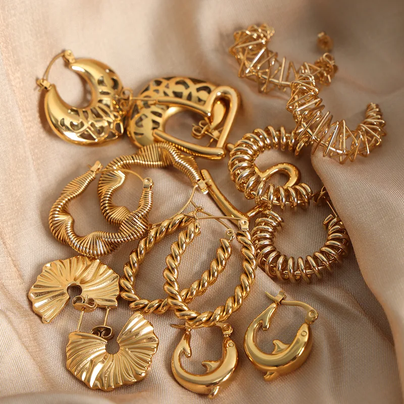 Wholesale 304 Stainless Steel Geometric PVD Coated 18K Gold Plated Real Gold Plated 18K Gold IG Style Streetwear Waterproof Non Tarnish Plating Earrin