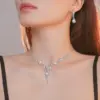 Wholesale Fashion Water Droplets Tassel Artificial Crystal Metal Inlay Rhinestones Earrings Necklace 1 Set