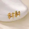 Wholesale Hot-Selling Green Zircon Earrings Plated With 18K Gold Stainless Steel Flower Bow Pendant Stud Earrings Jewelry Accessories For Women