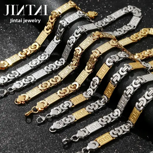 Wholesale Trendy Titanium Steel Necklace Bracelet Set For Men Stainless Steel U-Shape Fashion Jewelry Unisex Gold Plated Quadrilateral Craft