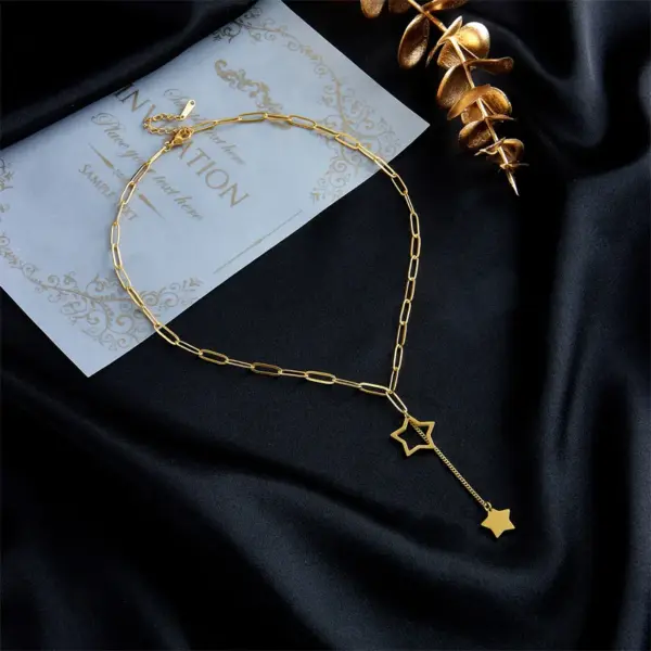 Wholesale PVD Coated 18K Gold Plated Geometric 304 Stainless Steel Waterproof Non Tarnish 304 Stainless Steel Necklace