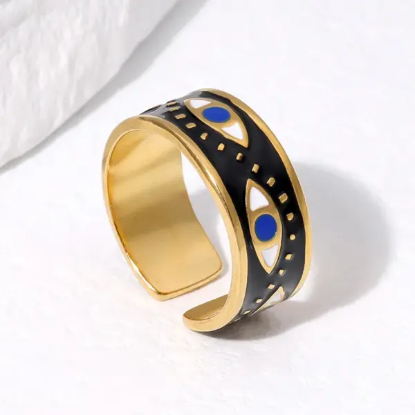 Wholesale PVD Coated Real Gold Plated 18K Gold Eye 304 Stainless Steel Punk Waterproof Non Tarnish Open Rings