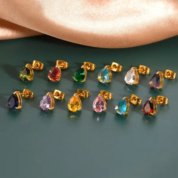 Wholesale Titanium Steel Non-Fading December Water Drop Claw-Shaped Diamond-Studded Earrings Zircon Water Drop Inlaid Elegant Polished Geometric Pattern Real Gold Plated