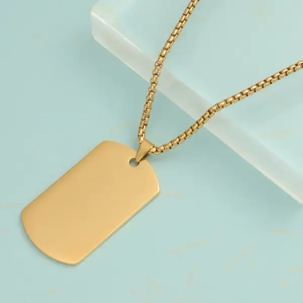 304 Stainless Steel Square Customization Laser Engraving PVD Coated 18K Real Gold Plated Hip-Hop Waterproof Non Tarnish Plating Box Chain Pendant Necklace
