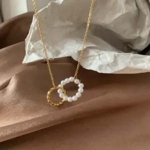 Xl60 Titanium Steel Pearl Double round Ring Necklace-No Fading
