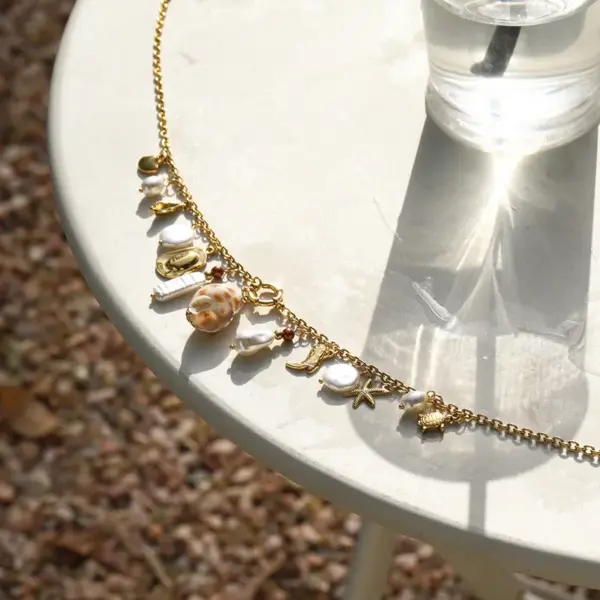 Wholesale 304 Stainless Steel Starfish Conch Flower PVD Coated Real Gold Plated Casual Marine Style Modern Style Waterproof Non Tarnish Waist Chain