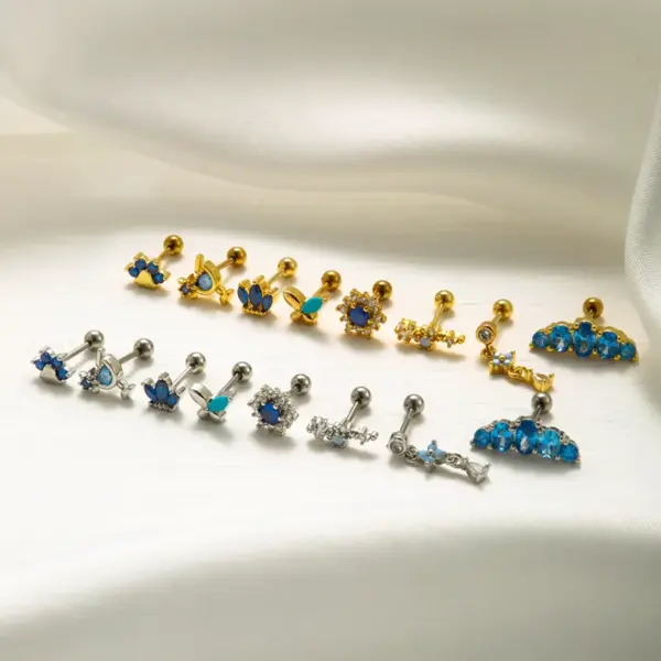 1 Piece Ear Cartilage Rings & Studs Sweet Crown Flower Butterfly 316L Stainless Steel Copper Waterproof Non Tarnish Surgical Steel Zircon