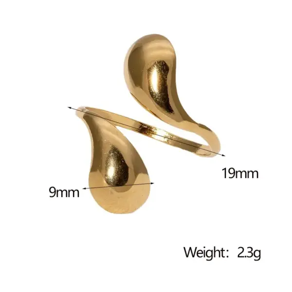PVD Coated Real Gold Plated 18K Gold Water Droplets 304 Stainless Steel Modern Style Simple Style Waterproof Non Tarnish Open Rings