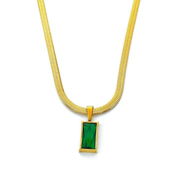 Wholesale Cross-border Japanese-Korean Style Niche Design Sense Blade Chain High-end Sense Light Luxury Emerald Zircon Pendant Titanium Steel Necklace for Women