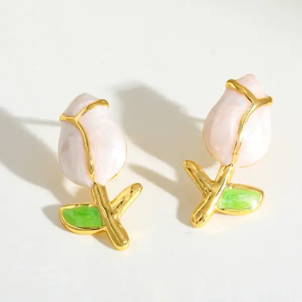 1 Pair Casual Novelty Romantic Tulips Plating Titanium Steel 18K Gold Plated PVD Coated Ear Studs
