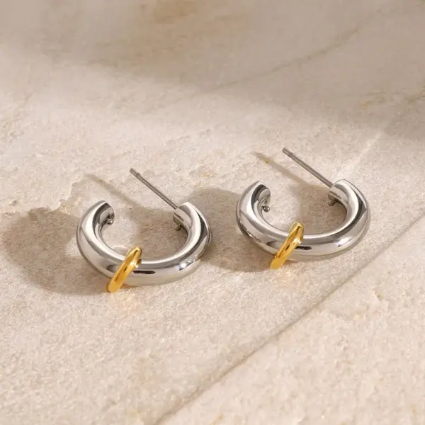 PVD Coated Real Gold Plated C Shape 304 Stainless Steel Simple Style Classic Style Waterproof Non Tarnish Ear Studs