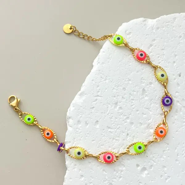 Wholesale PVD Coated Real Gold Plated 14K Gold Devil's Eye 304 Stainless Steel Vacation Waterproof Non Tarnish 304 Stainless Steel Bracelets