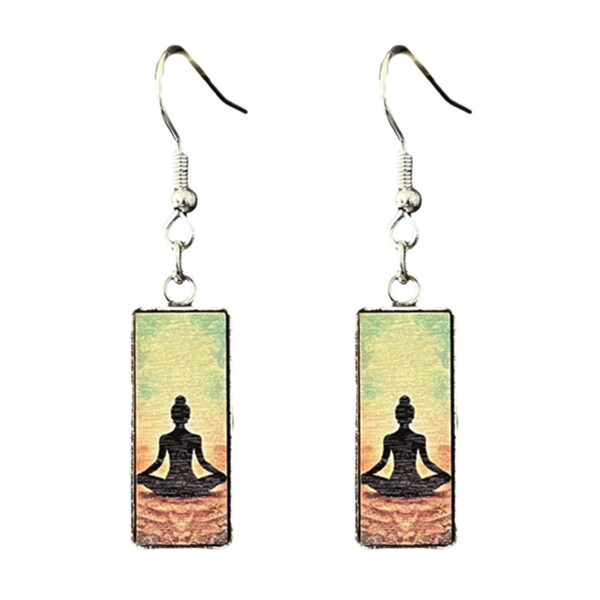 Wholesale Metal Wood Grain Mountain Peak Yoga Meditation Energy Earrings