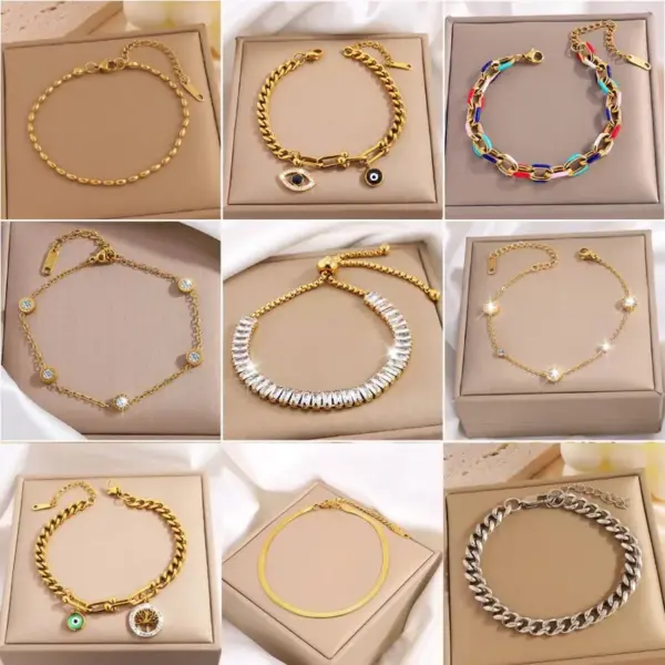 PVD Coated Real Gold Plated Eye Solid Color 304 Stainless Steel Simple Style Waterproof Non Tarnish 304 Stainless Steel Lobster Trigger Clasp Closure Bracelets