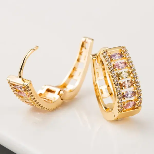Wholesale Korean Earrings Female Earrings Copper Inlaid Zircon Plating 18k Real Gold Gold French Earrings
