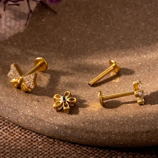 Wholesale 1 Piece Ear Cartilage Rings & Studs IG Style Vintage Style Geometric Flower Bow Knot Pure Titanium Plating Inlay Zircon