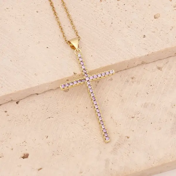 PVD Coated 18K Gold Real Gold Plated Cross Stainless Steel Copper Fashion Waterproof Non Tarnish 304 Stainless Steel Pendant Necklace