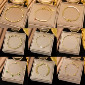 Wholesale PVD Coated Real Gold Plated Geometric 304 Stainless Steel Elegant Simple Style Waterproof Non Tarnish 304 Stainless Steel Lobster Trigger Clasp Closure Bracelets